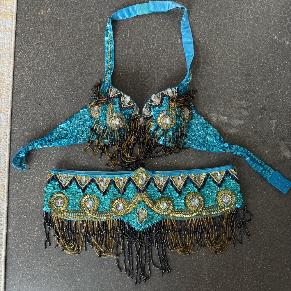 Turquoise Beaded Belly Dance Costume